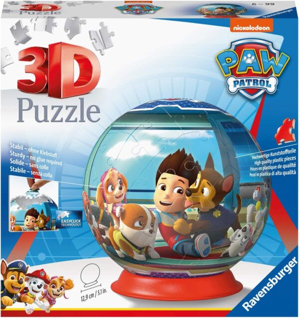 Ravensburger 3D Puzzle Ball, Paw Patrol 72 Pieces