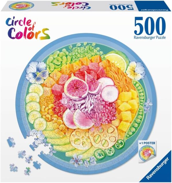 Ravensburger - Circle of Colors Poke Bowl, 500 Piece Round Puzzle