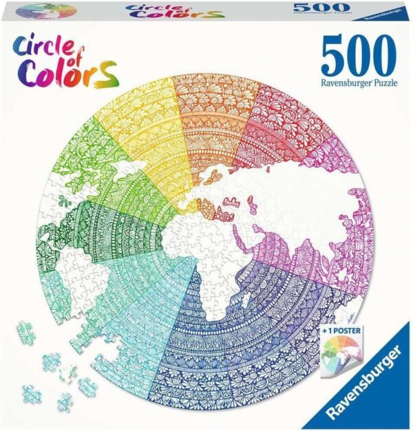 Ravensburger - Circle of Colors Mandala, 500 Piece Round Puzzle