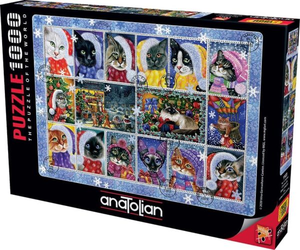 Anatolian - Christmas Cat Stamp Collection 1000 Piece Puzzle - Image 2