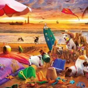 Educa - Dogs Playing at the Beach 1000 Piece Puzzle **DAMAGED BOX**