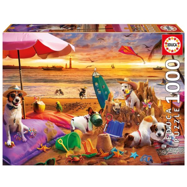 Educa - Dogs Playing at the Beach 1000 Piece Puzzle **DAMAGED BOX** - Image 2