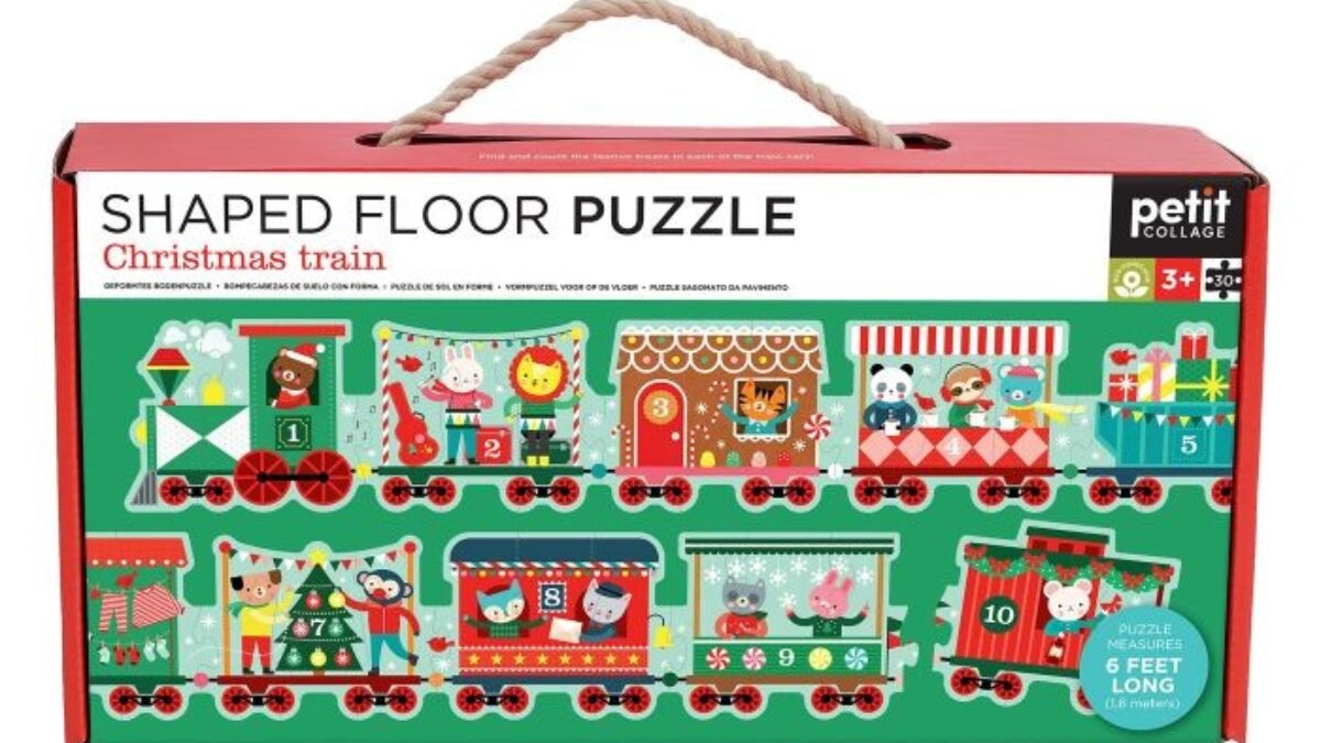 Puzzle Sol Forme Train De Noël Petit Collage – 30 Pièces, 1,8 M, Animaux Festifs, Activité Familiale éducative