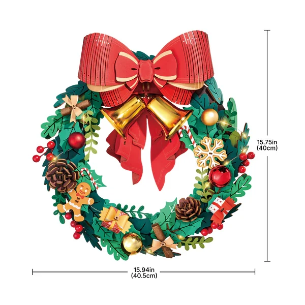 Robotime Rolife - Christmas Wreath DIY 3D Wooden Puzzle Creation Set (252 Pieces) - Image 3