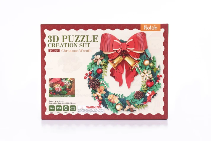 Robotime Rolife - Christmas Wreath DIY 3D Wooden Puzzle Creation Set (252 Pieces) - Image 4
