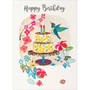 Greeting Card - Laser Cut Card Birthday Cake & Birds Happy Birthday