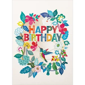 Greeting Card - Laser Cut Card Birds & Flowers Happy Birthday