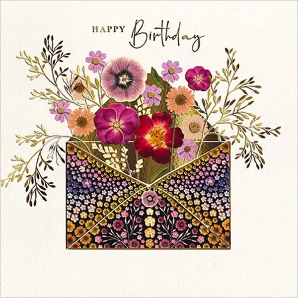 Greeting Card - Pressed Flowers Foil Happy Birthday Card