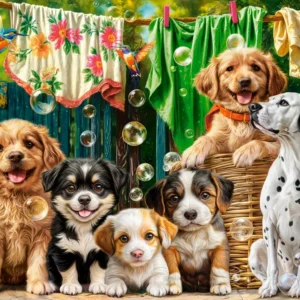 Castorland - Puppies, Laundry and Bird Antics 500 Piece Puzzle