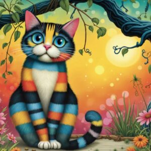 Jacarou - Colorful Striped Cat 1000 Piece Puzzle