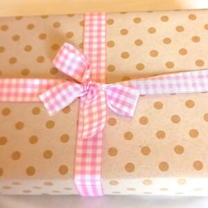 GIFT WRAP COMBO - PAPER AND RIBBON - KRAFT DOTS & GINGHAM PINK