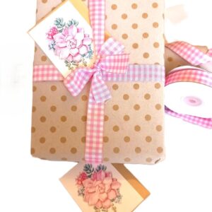 Gift Wrap Set - Gingham Pink - includes Paper, Ribbon and Small Gift Card