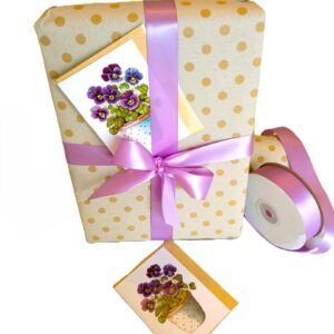 Gift Wrap Set - Mauve Pansies - includes Paper, Ribbon and Small Gift Card