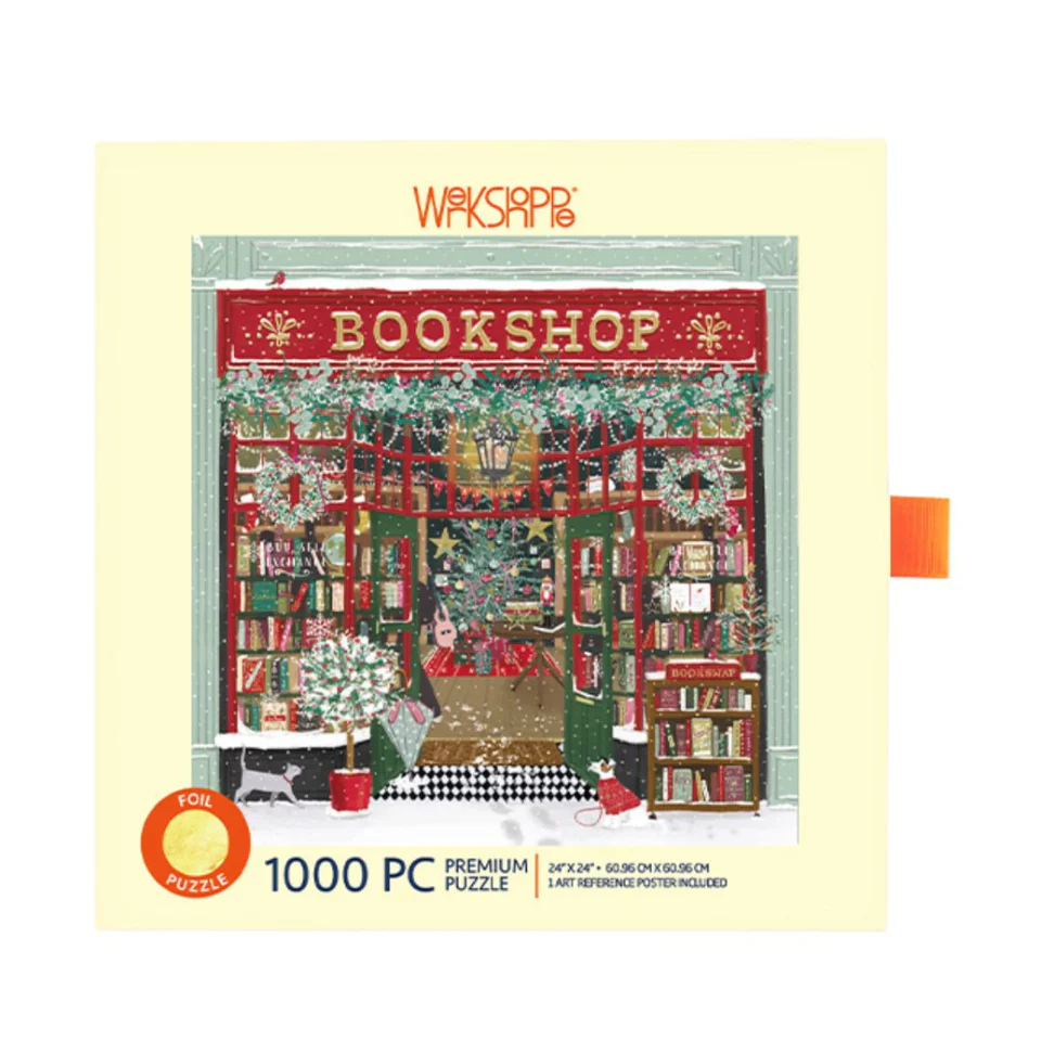 WerkShoppe - Festive Bookshop (Gold Foil) 1000 Piece Puzzle - Slip Box - Image 2