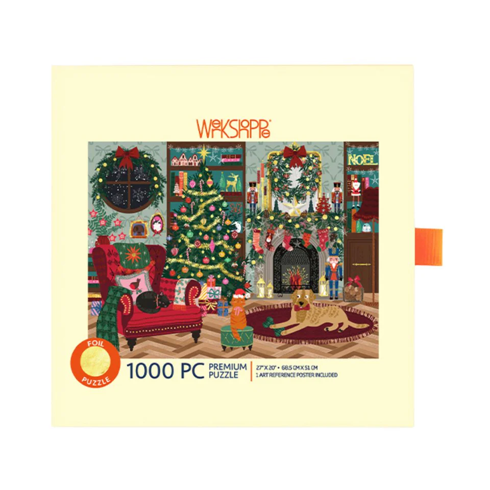WerkShoppe - Festive Family Room (Gold Foil) 1000 Piece Puzzle - Slip Box