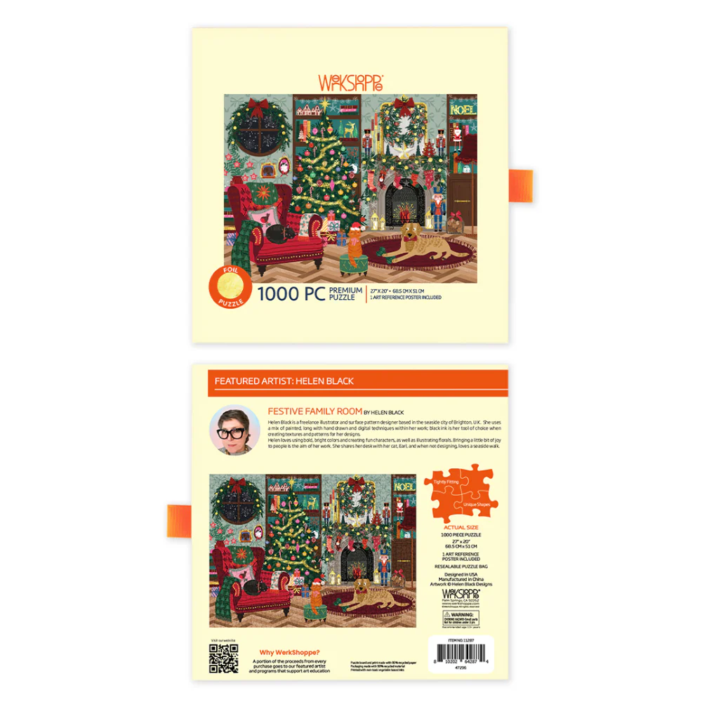 WerkShoppe - Festive Family Room (Gold Foil) 1000 Piece Puzzle - Slip Box - Image 2