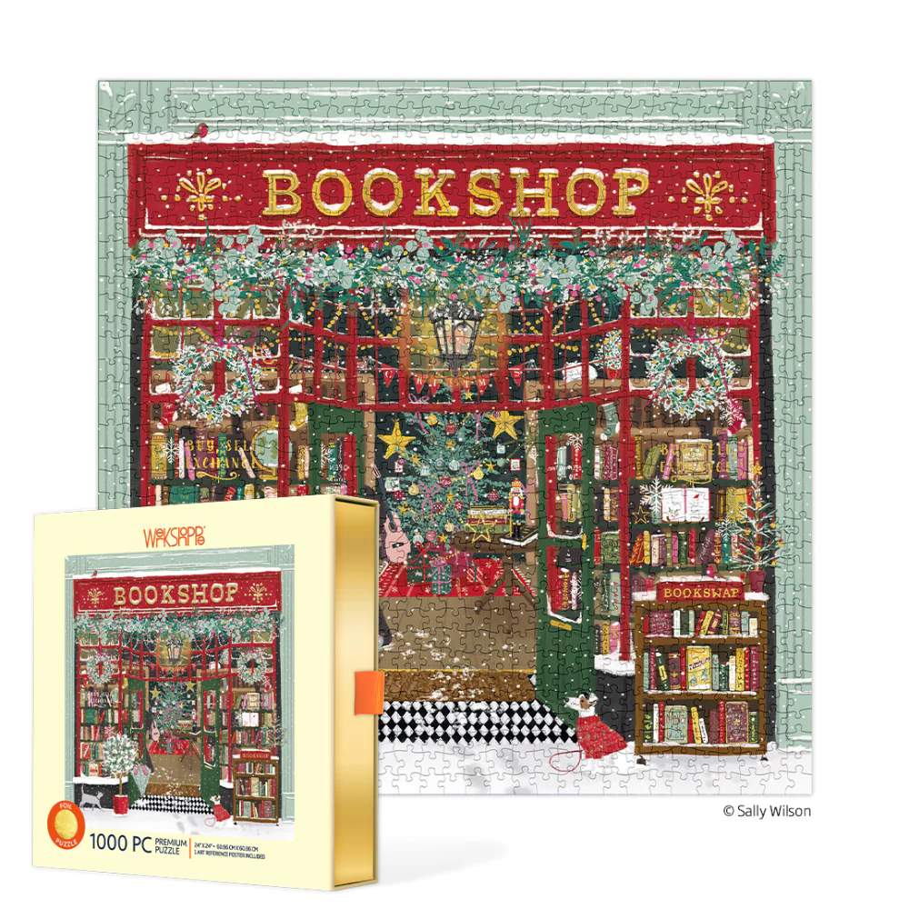 WerkShoppe - Festive Bookshop (Gold Foil) 1000 Piece Puzzle - Slip Box