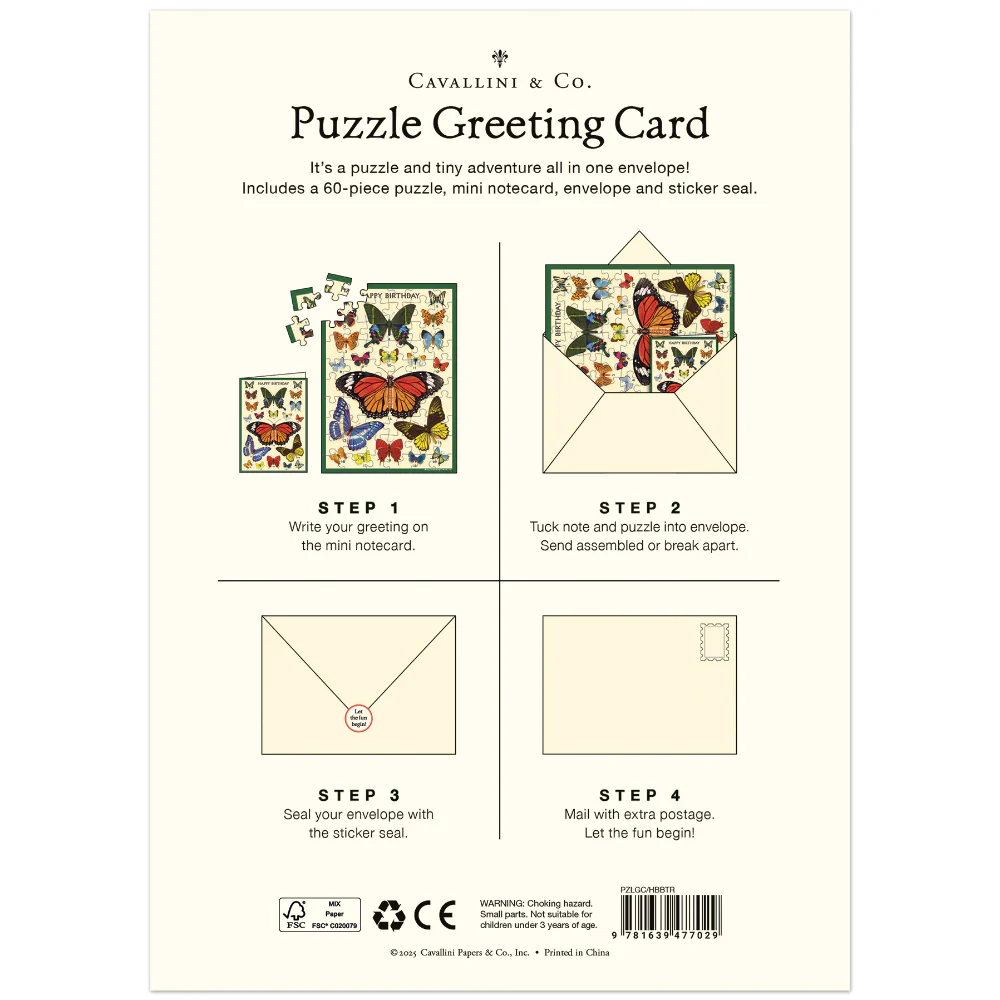 Cavallini - Puzzle Greeting Card - Happy Birthday Butterflies 60 Piece & Envelope - Image 2