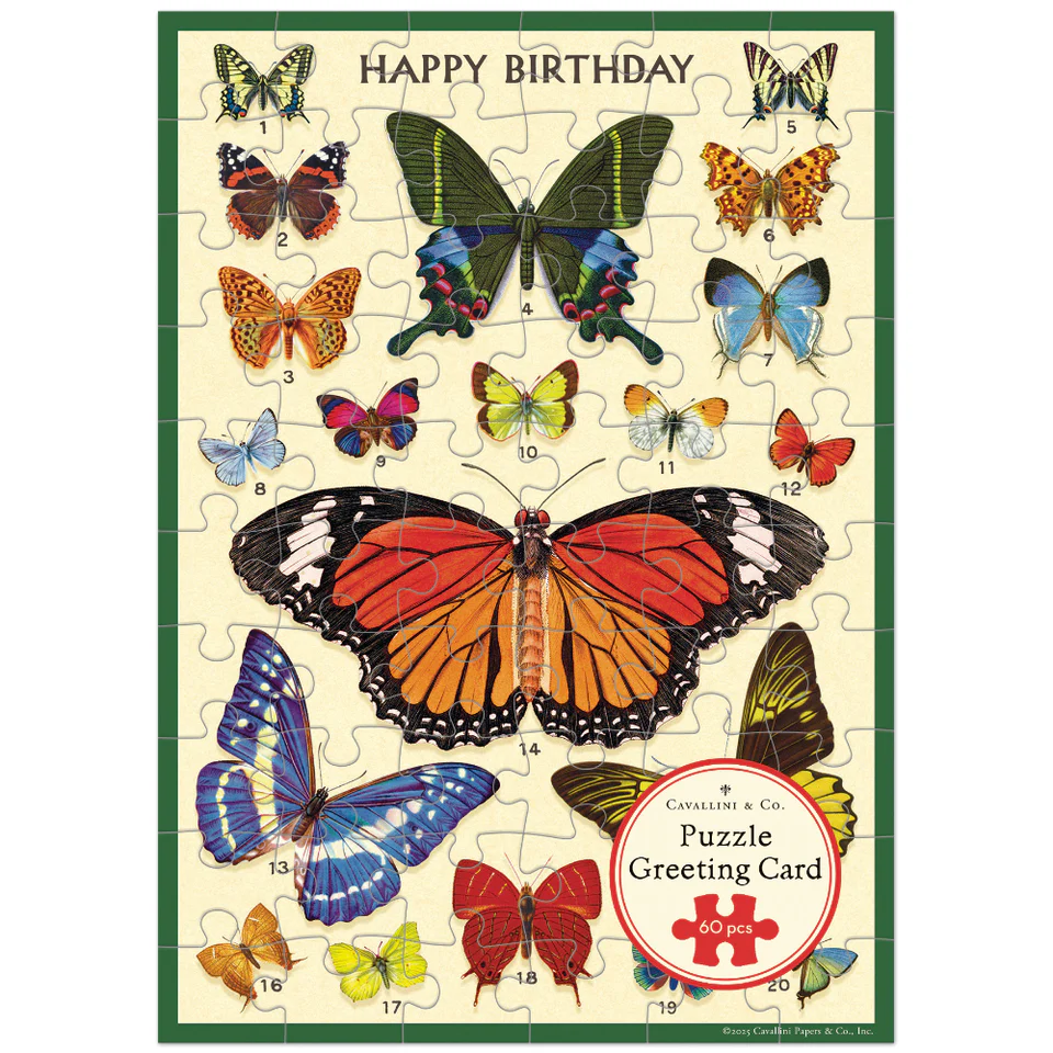 Cavallini - Puzzle Greeting Card - Happy Birthday Butterflies 60 Piece & Envelope