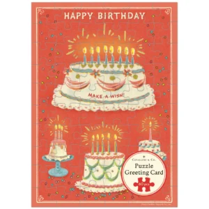 Cavallini - Puzzle Greeting Card - Happy Birthday Cake 60 Piece & Envelope
