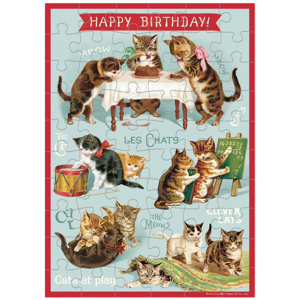 Cavallini - Puzzle Greeting Card - Happy Birthday Cat's Party 60 Piece & Envelope - Image 3