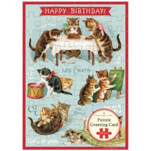 Cavallini - Puzzle Greeting Card - Happy Birthday Cat's Party 60 Piece & Envelope
