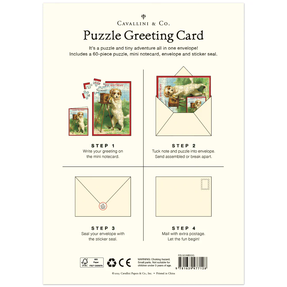 Cavallini - Puzzle Greeting Card - Happy Birthday Dog 60 Piece & Envelope - Image 2