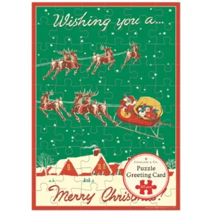 Cavallini - Puzzle Greeting Card - Christmas Reindeer 60 Piece & Envelope