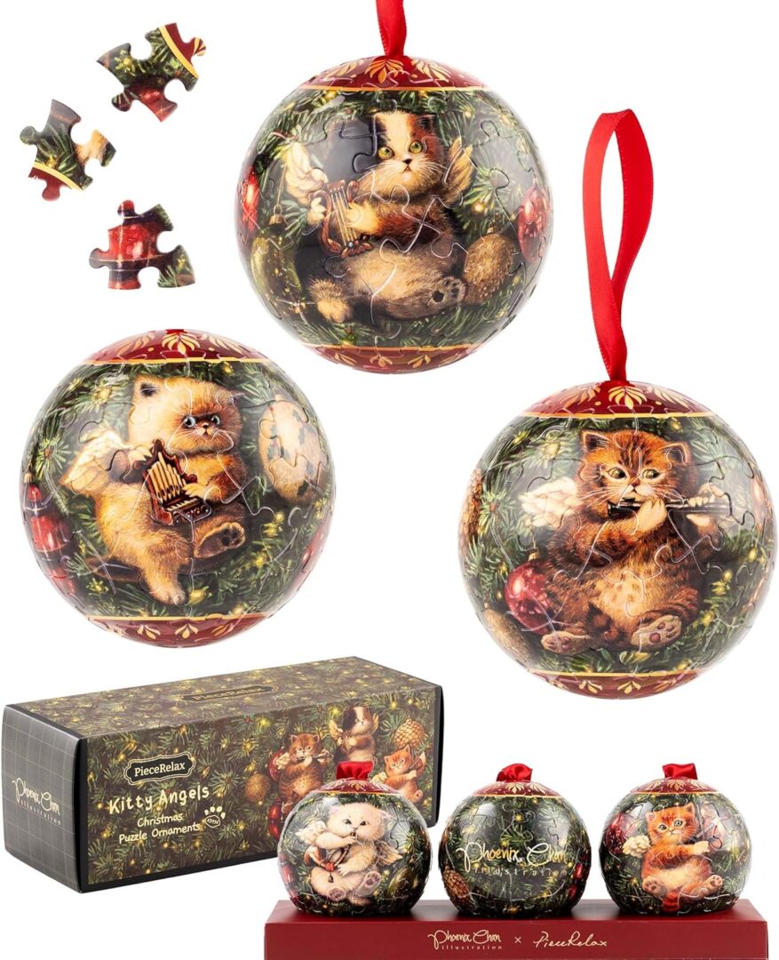 Pintoo - Piece Relax - Kitty Angels Christmas Puzzle Ornament Set 180 Pieces