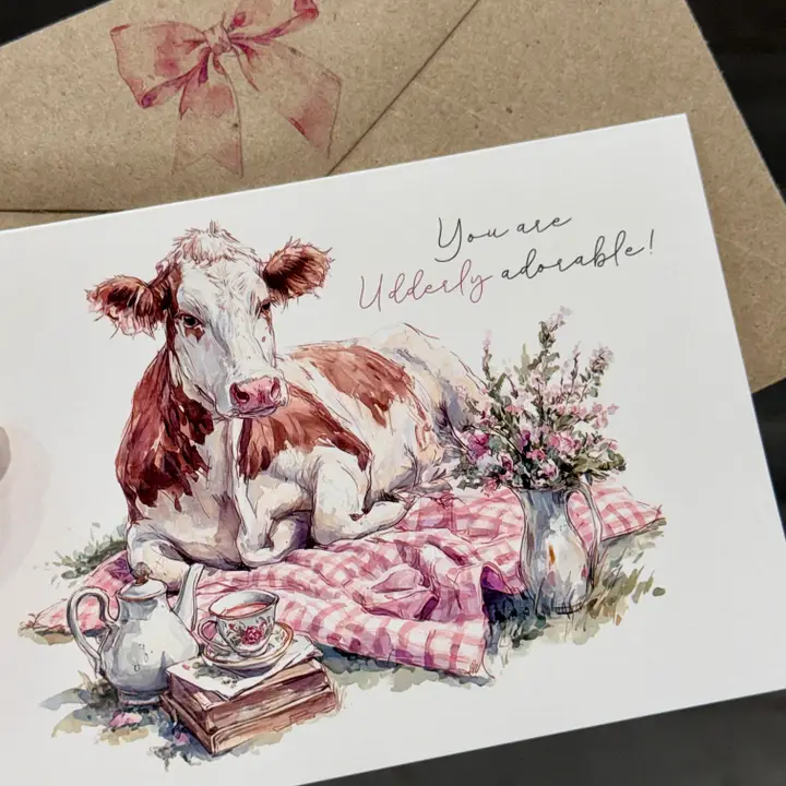 Greeting Card - Cow Picnic - You are Udderly Adorable