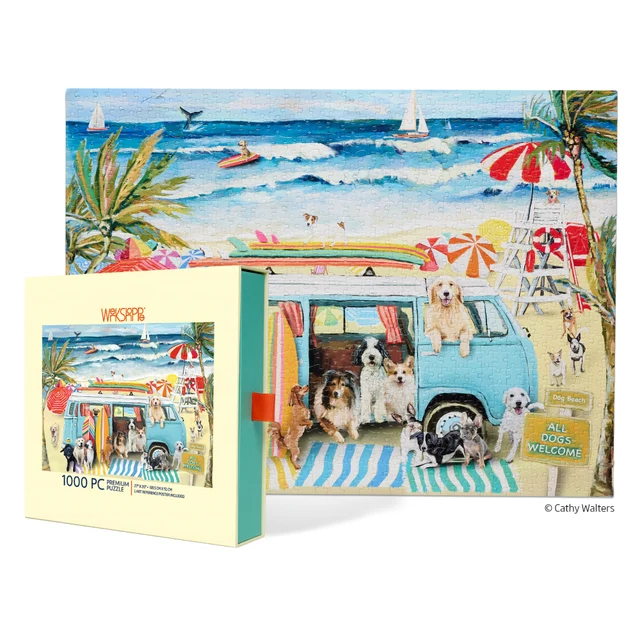 WerkShoppe - Doggie Surf School 1000 Piece Puzzle - Slip Box
