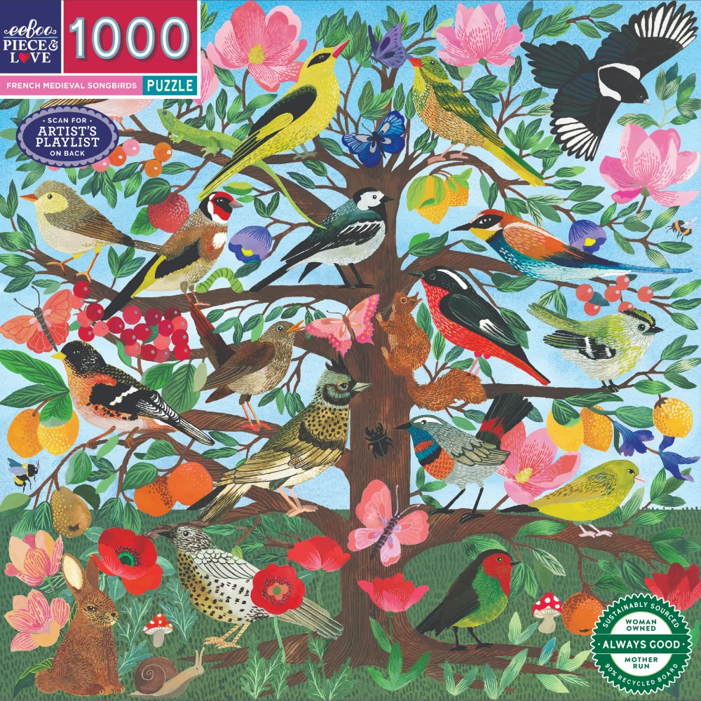 eeBoo - French Medieval Song Birds 1000 Piece Puzzle