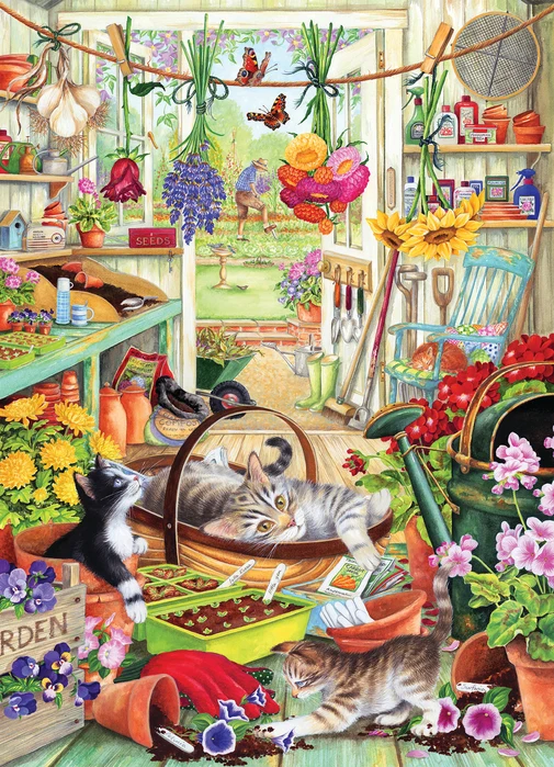 Cobble Hill - Potting Shed Cats 500 Larger Piece Puzzle