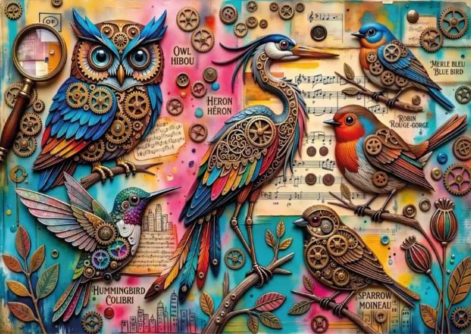 Jacarou - Birds, Notes & Gears 1000 Piece Puzzle