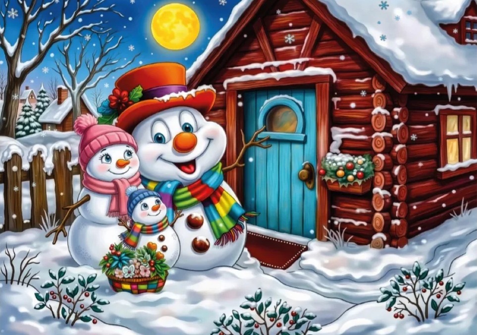 Jacarou - Happy Snowman Family 1000 Piece Puzzle