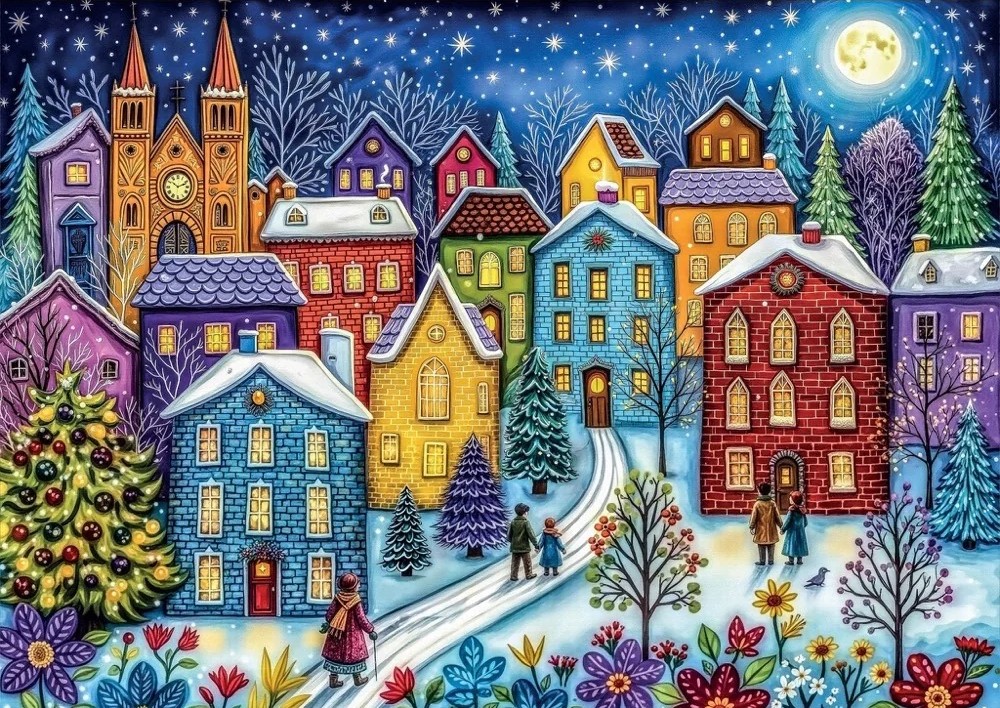 Delfy - Snowy Evening Village 1000 Piece Puzzle