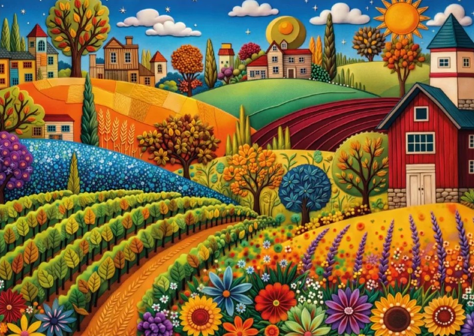 Jacarou - Sunny Harvest Hills 1000 Piece Puzzle