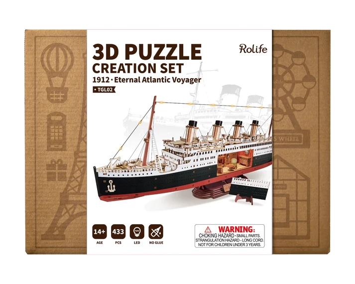 Robotime -1912 Eternal Atlantic Voyager (Titanic) 3D Wooden Puzzle Creation Kit - Image 7