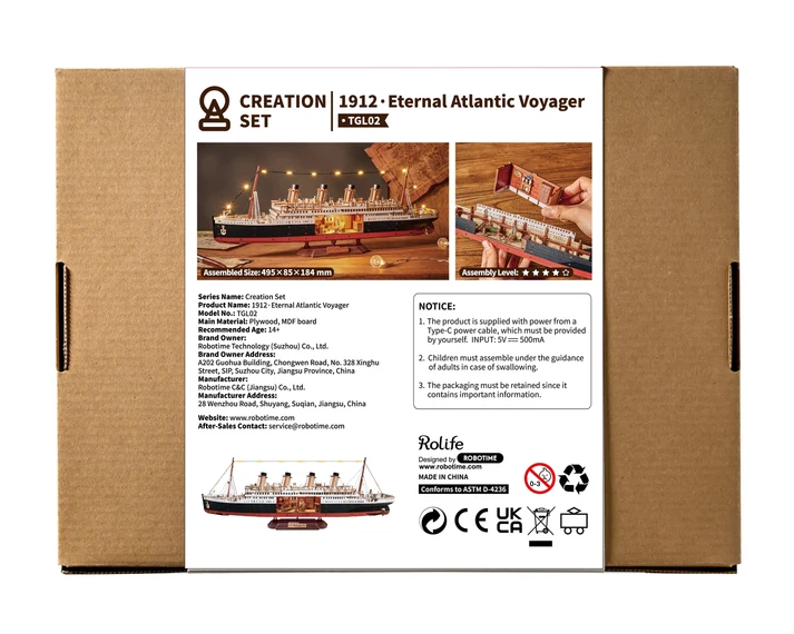Robotime -1912 Eternal Atlantic Voyager (Titanic) 3D Wooden Puzzle Creation Kit - Image 8