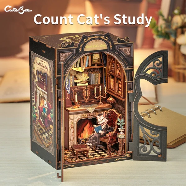 CuteBee - Count Cat's Study DIY Book Nook Kit