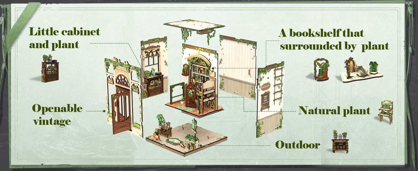 CuteBee - Green Life Bookshop DIY Miniature House Kit - Image 5