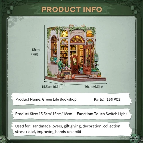 CuteBee - Green Life Bookshop DIY Miniature House Kit - Image 4